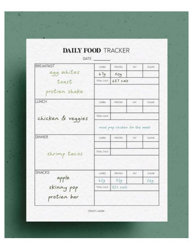 Printable Food Tracker