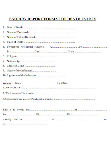 Report Format of Death Events