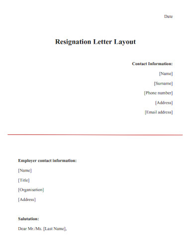 Resignation Letter Layout