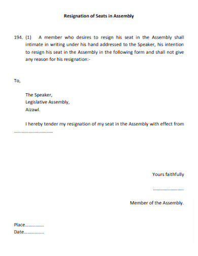 Resignation of Seats in Assembly