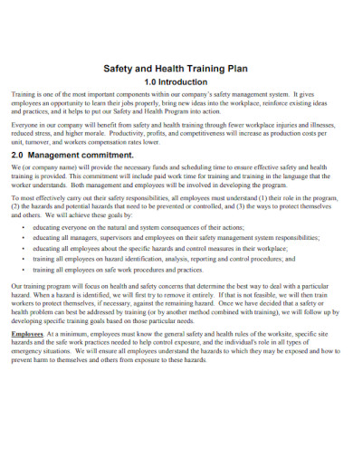 Safety and Health Training Plan