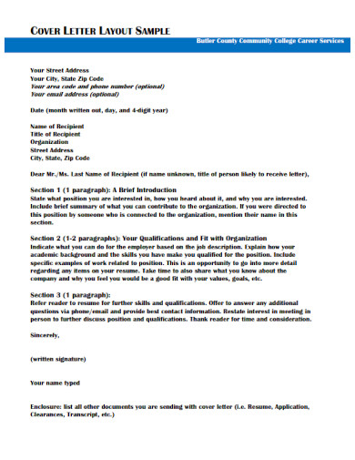 Sample Cover Letter Layout