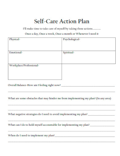 Self Care Plan of Action