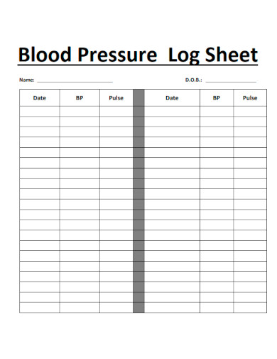 Simple Blood Pressure Log Sheet