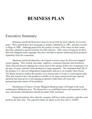 Simple Business Plan Executive Summary