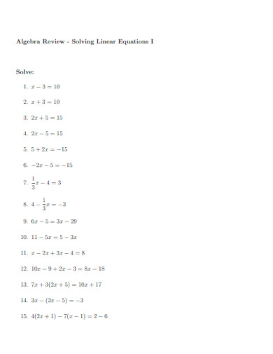 Solving Equations Worksheet Review