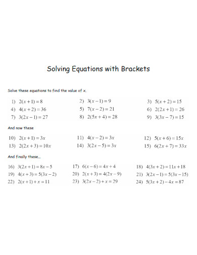 Solving Equations with Bracket Worksheet