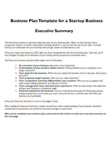 Startup Business Plan Executive Summary
