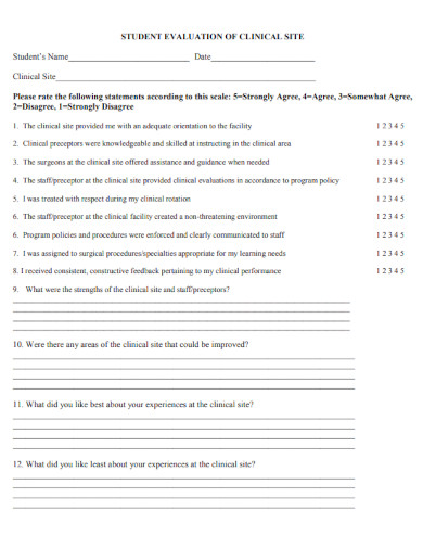 Student Evaluation of Clinical Site