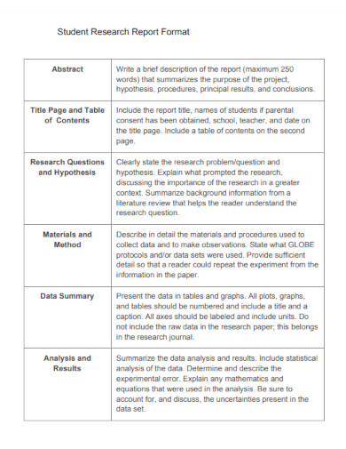 Student Research Report Format