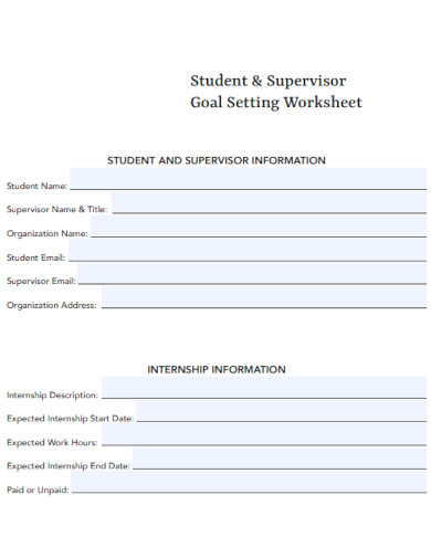 Student and Supervisor Goal Setting Worksheet
