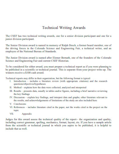 Technical Writing Awards