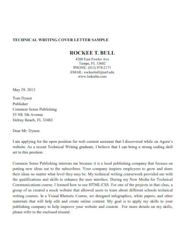 Technical Writing Cover Letter
