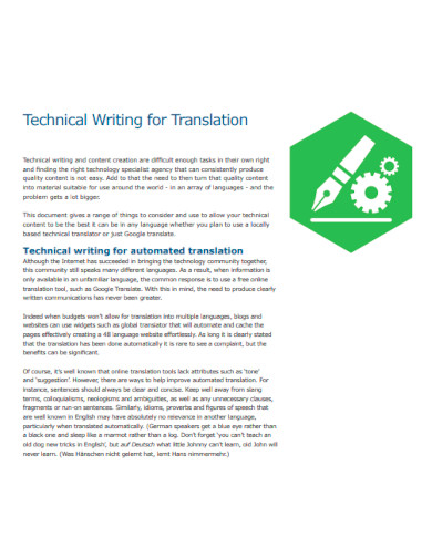 Technical Writing for Translation