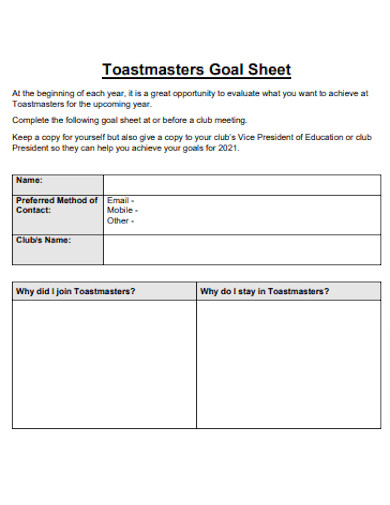 Toastmasters Goal Sheet