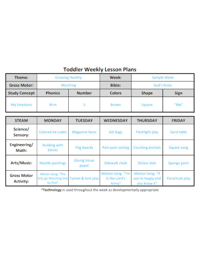 Toddler Weekly Lesson Plan Example