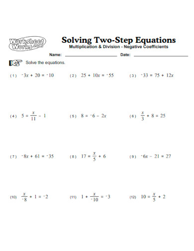 Two Steps Solving Equations Worksheet