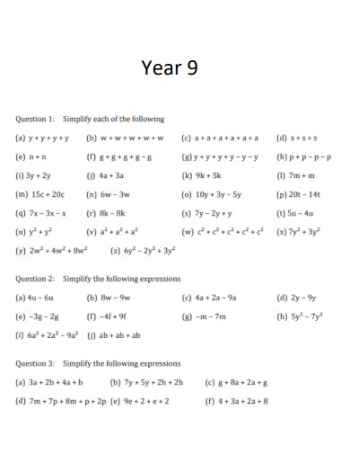 Year 9 Solving Equations Worksheet