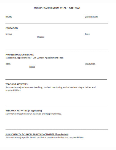 Abstract Curriculum Vitae Format