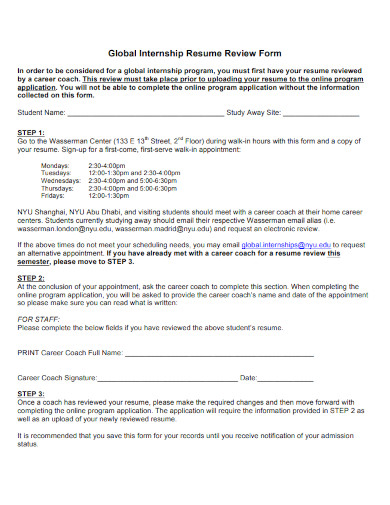 Global Internship Resume Review Form