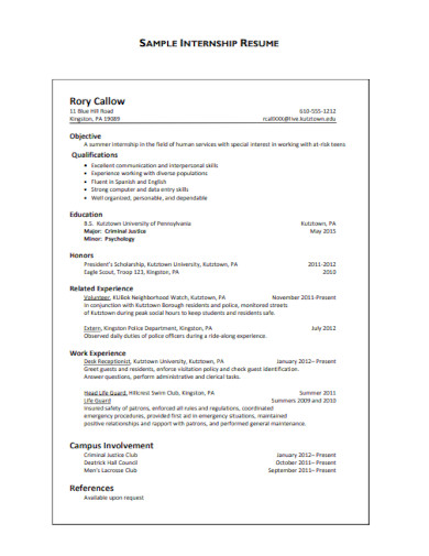 Sample Internship Resume