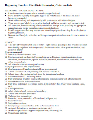 Beginning Teacher Checklist