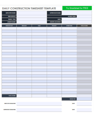 Blank Daily Construction Timesheet