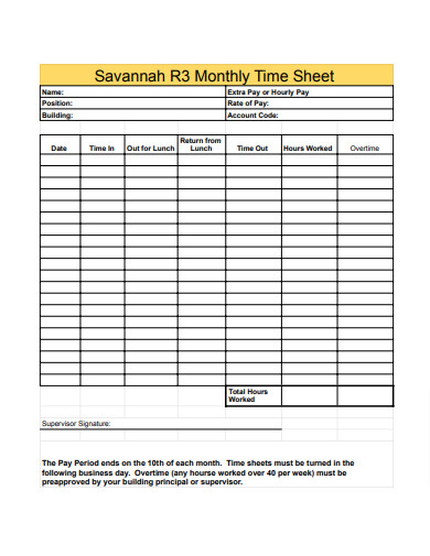 Blank Monthly Construction Timesheet