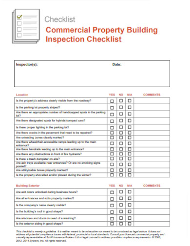 Building Construction Commercial Property Checklist