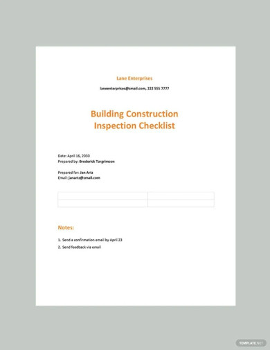 Building Construction Inspection Checklist