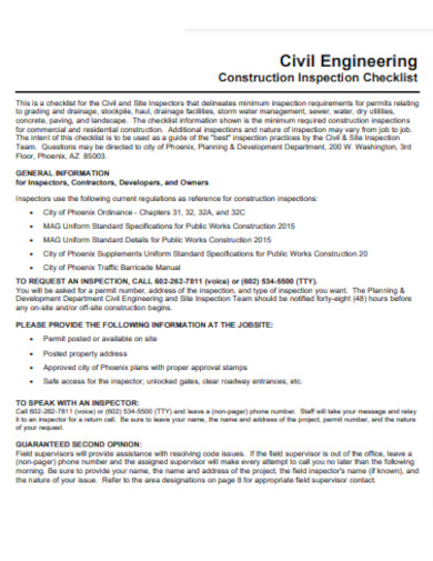 Civil Engineering Construction Inspection Checklist
