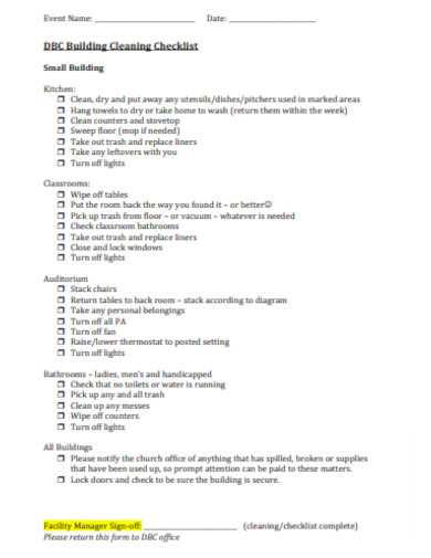 Classroom Building Cleaning Checklist