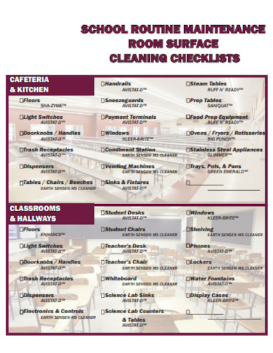 Classroom Cleaning Routine Checklist