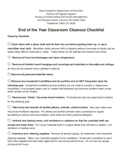 Classroom Cleanout Checklist