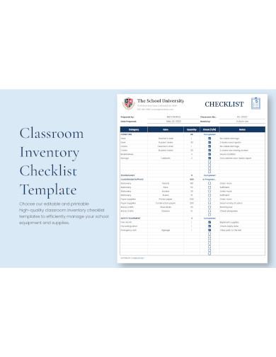 Classroom Inventory Checklist