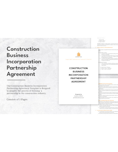 Construction Business Incorporation Partnership Agreement