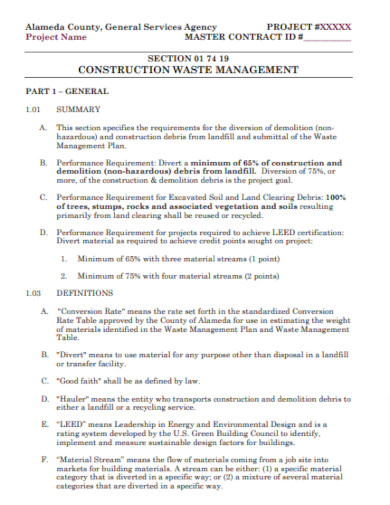 Construction Contract Waste Management Plan