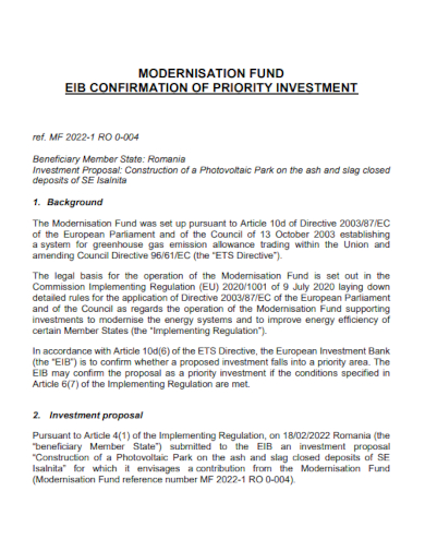 Construction Funding Investment Proposal