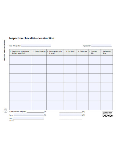Construction Inspection Checklist Outline