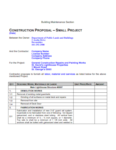 Construction Maintenance Project Proposal