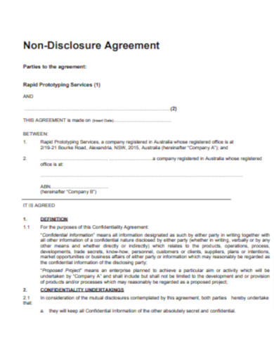 Construction Non Disclosure Agreement Format