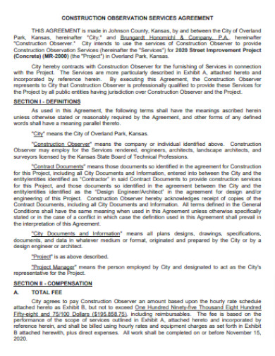 Construction Observation Project Agreement