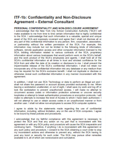 Construction Personal Confidentiality Non Disclosure Agreement