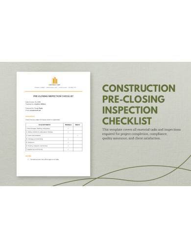 Construction Pre Closing Checklist