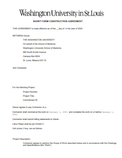 Construction Project Agreement Form