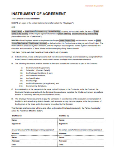 Construction Project Employee Agreement