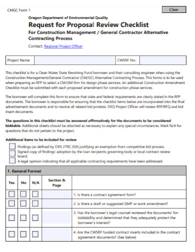 Construction Request Proposal Review Checklist