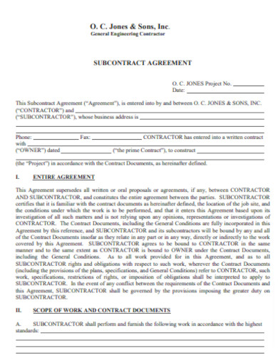 Construction Subcontractor Agreement Layout