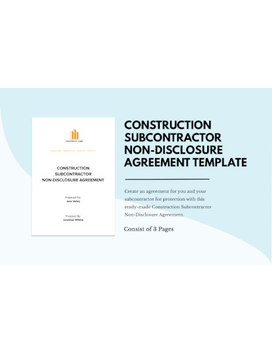 Construction Subcontractor Non Disclosure Agreement
