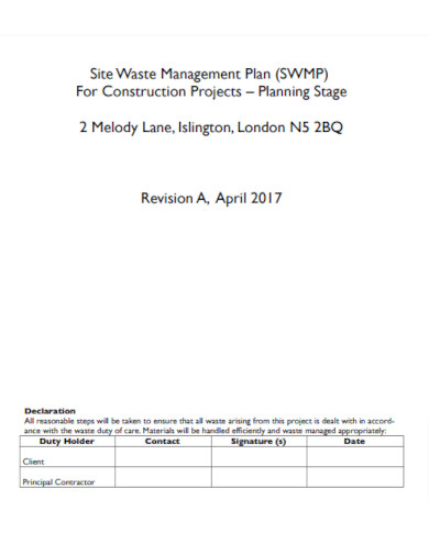 Construction Waste Site Management Plan